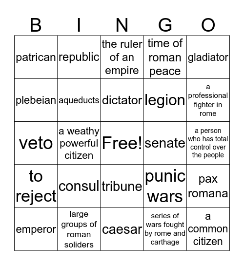 Rome Bingo Card