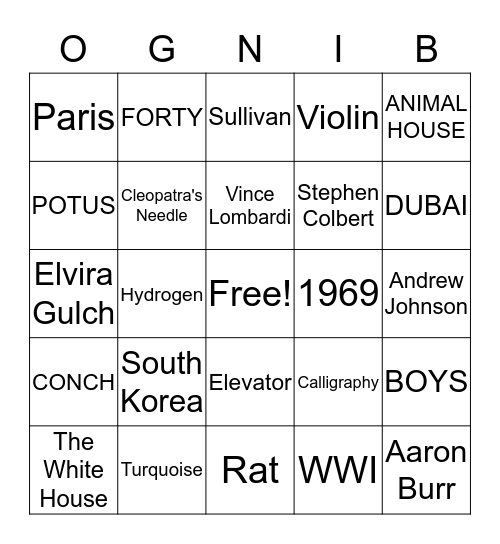 TRIVIAL Bingo Card