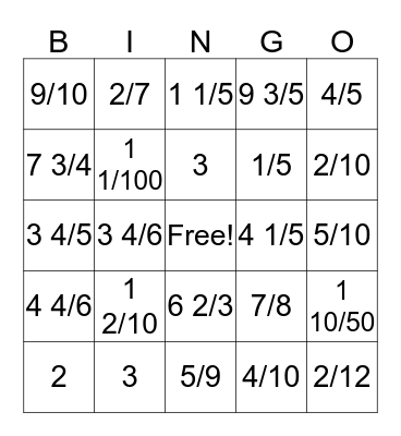 Fraction BINGO Card