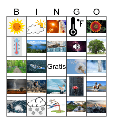 Outdoors and Activities Bingo Card