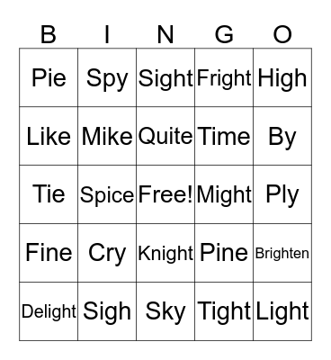 Long "I" Bingo Card