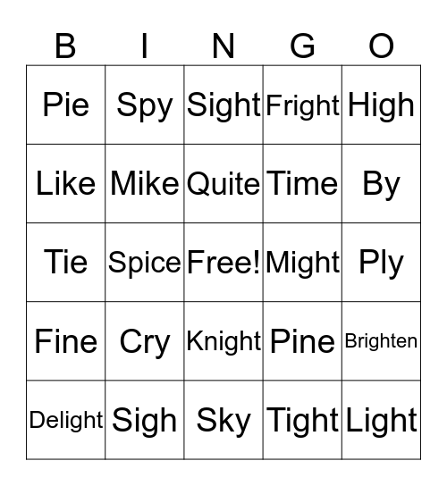 Long "I" Bingo Card