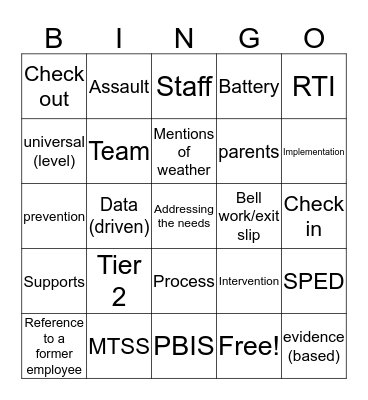Staff Meeting 2/19 Bingo Card