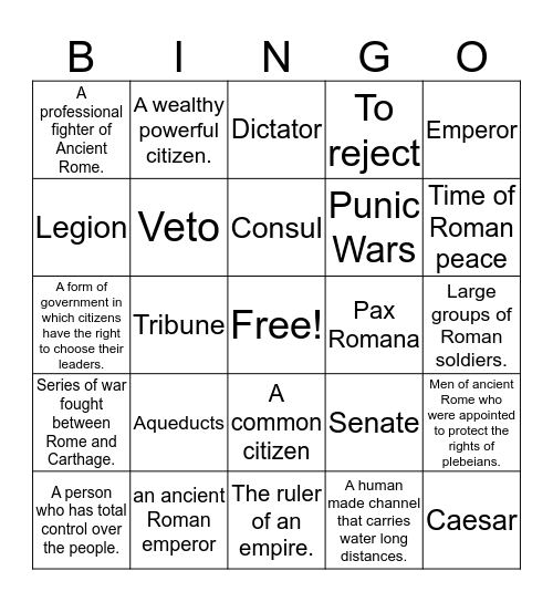 Rome Bingo Card