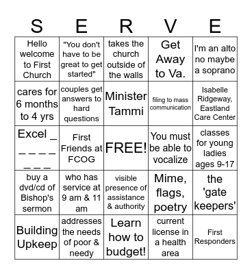 Serve Bingo Card