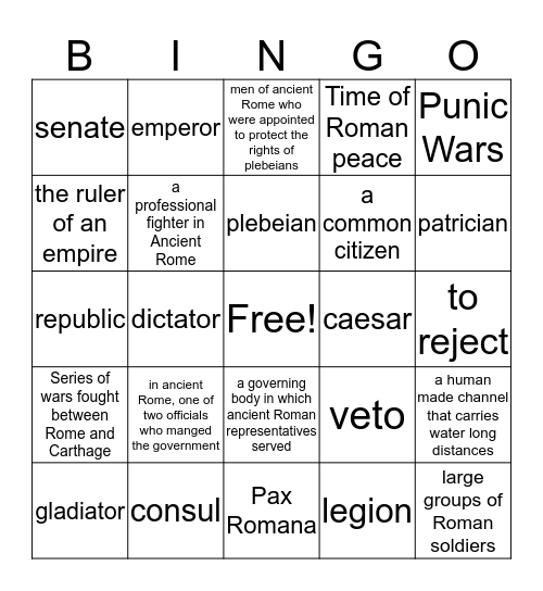 Ancient Rome Bingo Card