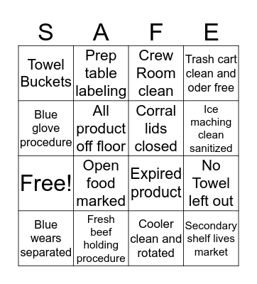 Food Safety Bingo Card