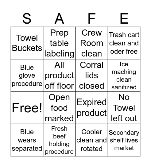 Food Safety Bingo Card