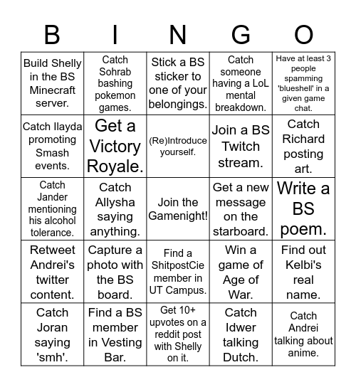 BS 002 Bingo Card