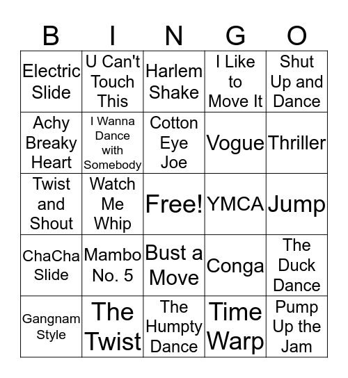 Dance, Dance, Dance Bingo Card