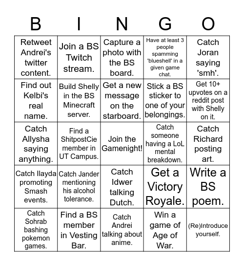 Blueshell Bingo Card