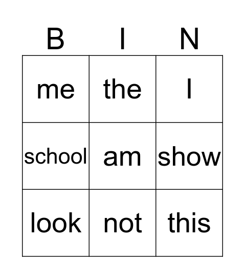 Frequency Words #1 Bingo Card