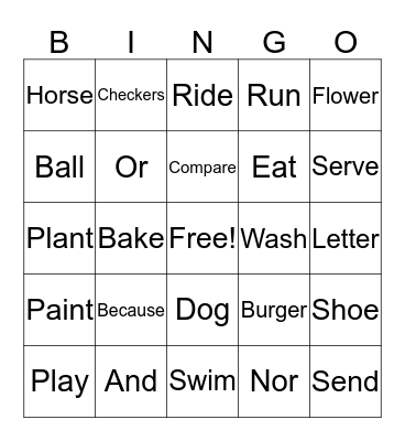 Parts of Speech Bingo Card