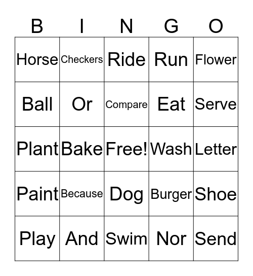 Parts of Speech Bingo Card
