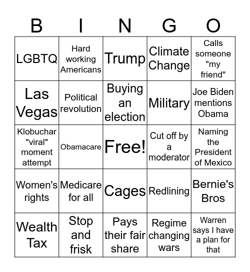 Las Vegas Democratic Bingo Card