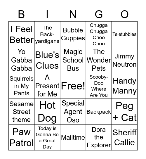 Kids' TV Bingo Card