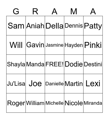 Reunion Bingo Card
