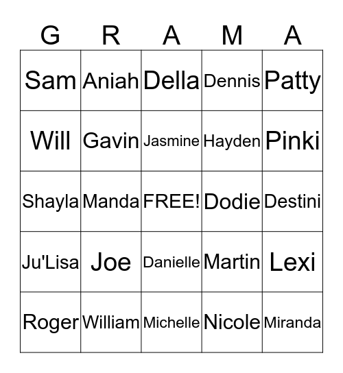 Reunion Bingo Card