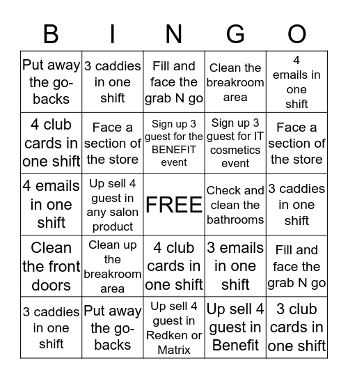 CASHIER Bingo Card