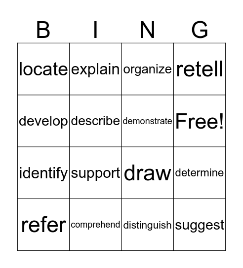 Vocabulary Bingo Card