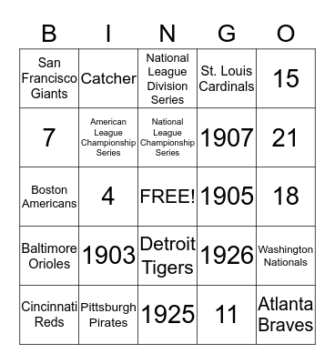 World Series Bingo Card