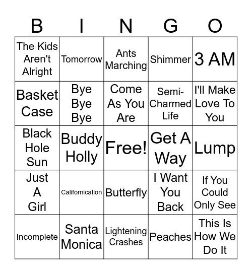 All Out 90s Bingo Card