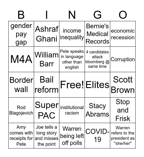 Debate Bingo Card