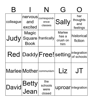 The Lions of Little Rock Ch 1-10 Test Review Bingo Card
