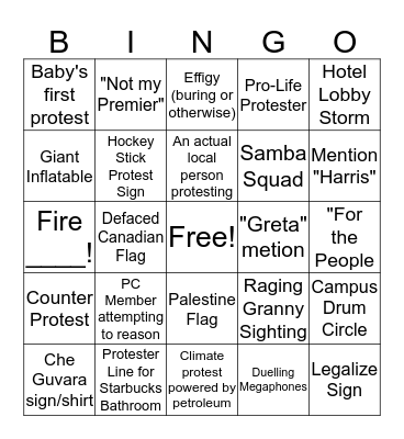 PROTESTER BINGO Card