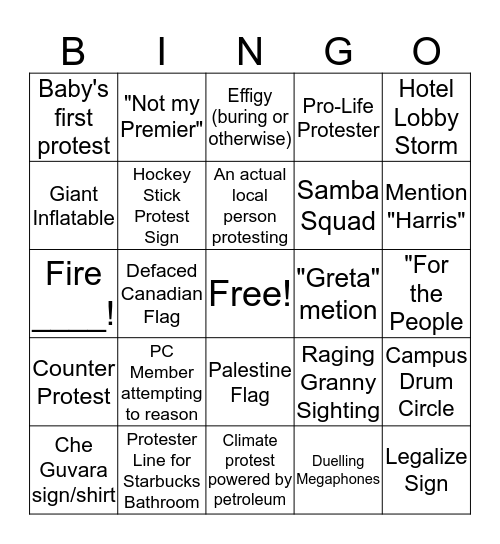 PROTESTER BINGO Card