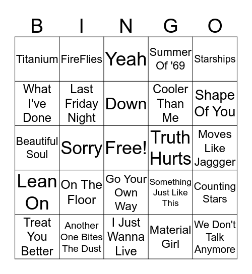 Random Hits & Old School Favs Bingo Card