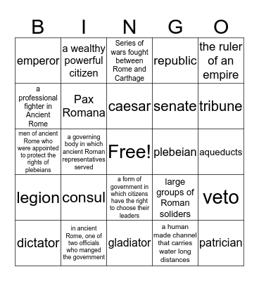 Ancient Rome Bingo Card