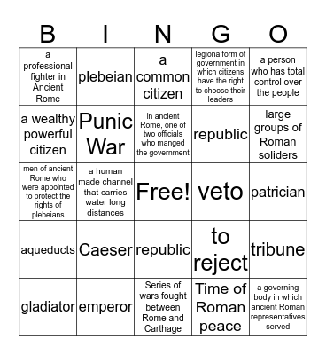 Rome BINGO Card