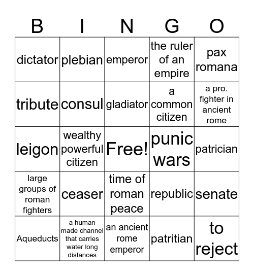 {<><><>ROME<><><>} Bingo Card
