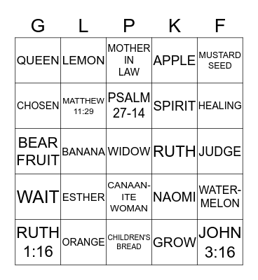 FRUITS OF THE SPIRIT BINGO Card