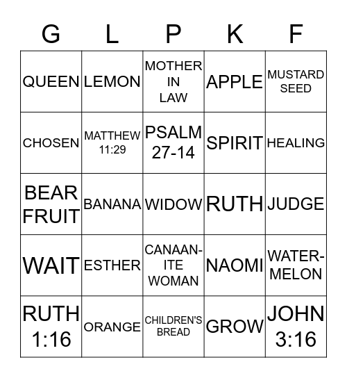 FRUITS OF THE SPIRIT BINGO Card