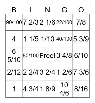 Fraction BINGO Card