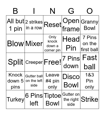 Bowling Bingo  Bingo Card