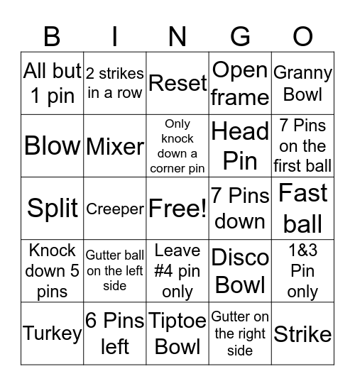 Bowling Bingo  Bingo Card