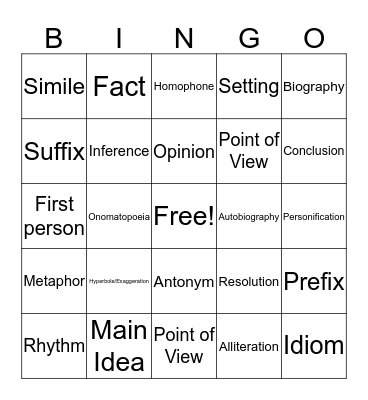 PSSA ELA PREP BINGO Card