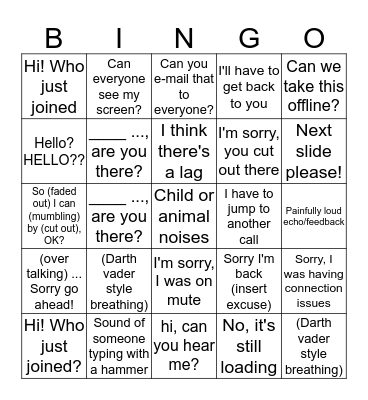 Conference Call Bingo Card