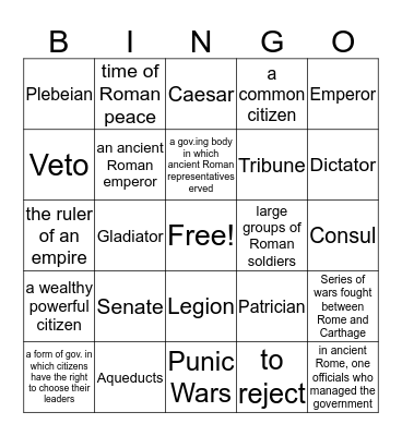 Ancient Rome Bingo Card