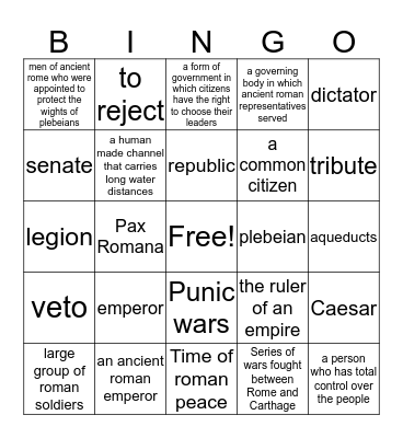 Rome Bingo Card