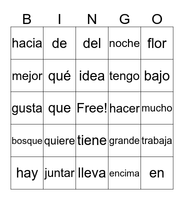 Palabras que quiero saber M1W1 - M7W1 Bingo Card