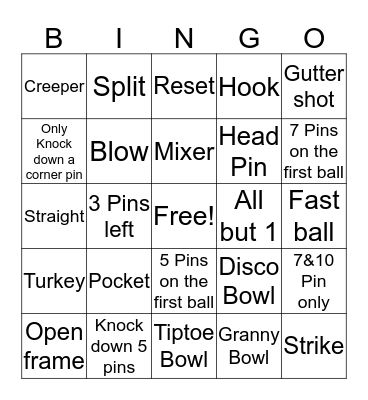 Bowling Bingo  Bingo Card