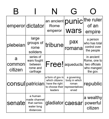 Ancient Rome Bingo Card