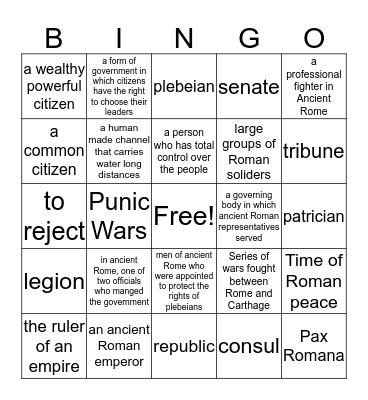 Ancient Rome Bingo Card