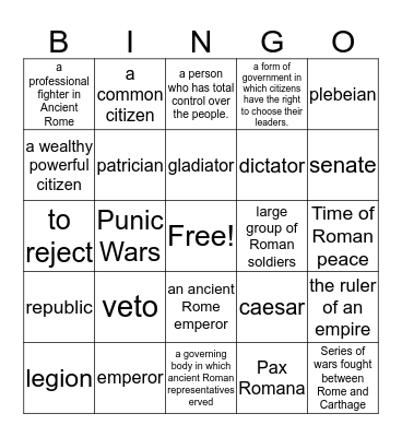 Ancient Rome Bingo Card