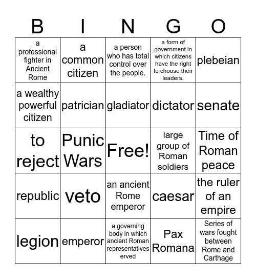 Ancient Rome Bingo Card