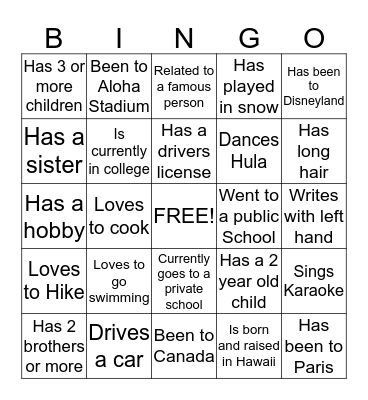 Human Bingo Card
